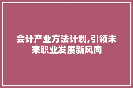 会计产业方法计划,引领未来职业发展新风向