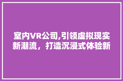 室内VR公司,引领虚拟现实新潮流，打造沉浸式体验新纪元