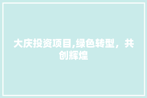 大庆投资项目,绿色转型，共创辉煌