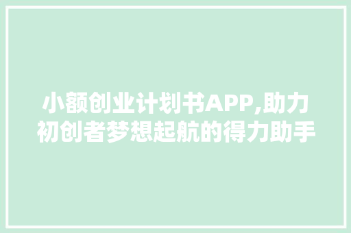 小额创业计划书APP,助力初创者梦想起航的得力助手