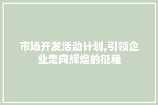 市场开发活动计划,引领企业走向辉煌的征程