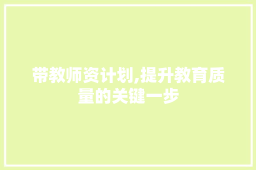 带教师资计划,提升教育质量的关键一步