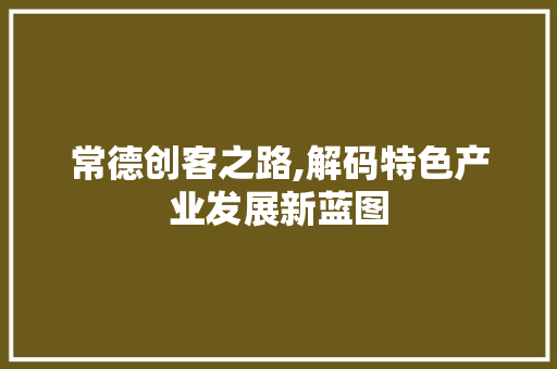 常德创客之路,解码特色产业发展新蓝图