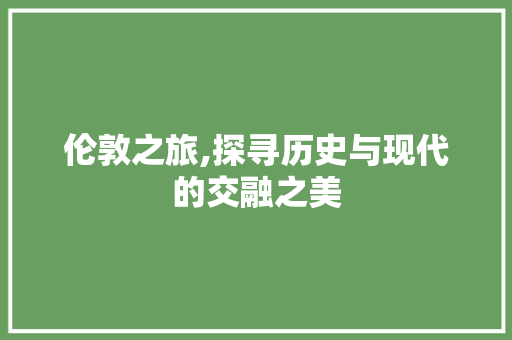 伦敦之旅,探寻历史与现代的交融之美