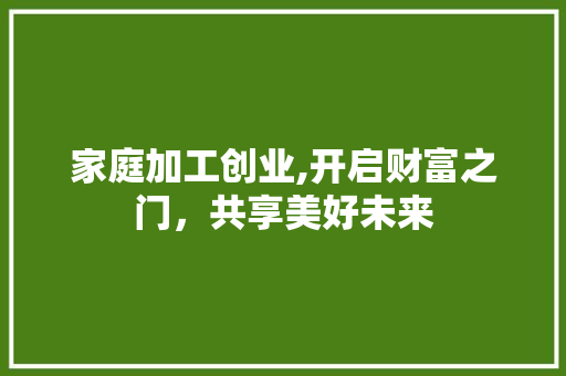 家庭加工创业,开启财富之门，共享美好未来