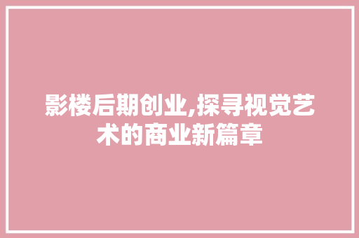 影楼后期创业,探寻视觉艺术的商业新篇章