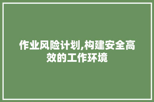 作业风险计划,构建安全高效的工作环境