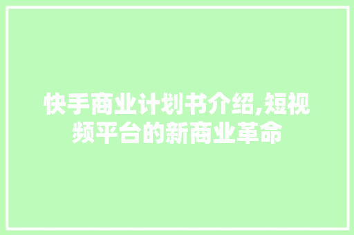 快手商业计划书介绍,短视频平台的新商业革命