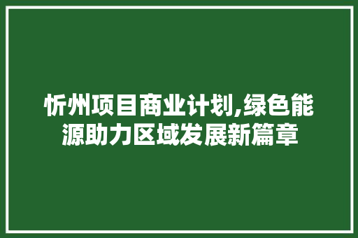忻州项目商业计划,绿色能源助力区域发展新篇章