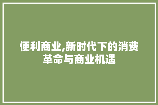 便利商业,新时代下的消费革命与商业机遇