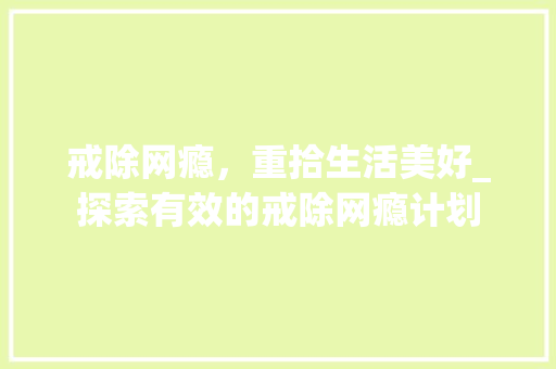戒除网瘾，重拾生活美好_探索有效的戒除网瘾计划