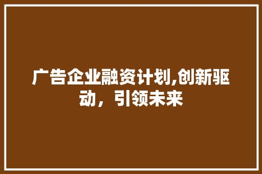 广告企业融资计划,创新驱动，引领未来