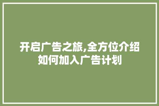 开启广告之旅,全方位介绍如何加入广告计划