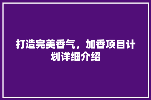 打造完美香气，加香项目计划详细介绍