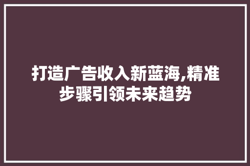 打造广告收入新蓝海,精准步骤引领未来趋势