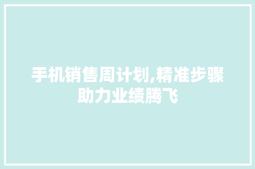 手机销售周计划,精准步骤助力业绩腾飞