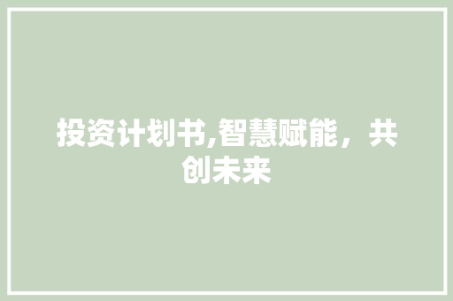 投资计划书,智慧赋能，共创未来