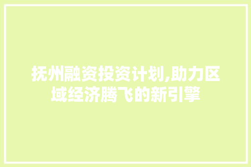 抚州融资投资计划,助力区域经济腾飞的新引擎