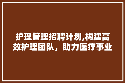 护理管理招聘计划,构建高效护理团队，助力医疗事业腾飞