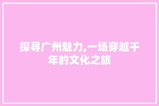 探寻广州魅力,一场穿越千年的文化之旅