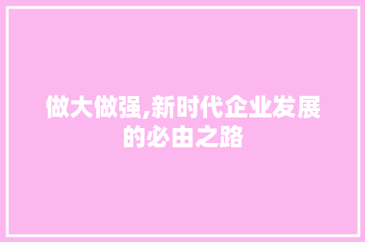 做大做强,新时代企业发展的必由之路