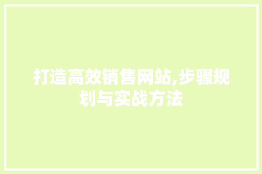 打造高效销售网站,步骤规划与实战方法