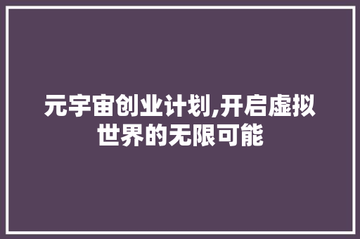 元宇宙创业计划,开启虚拟世界的无限可能