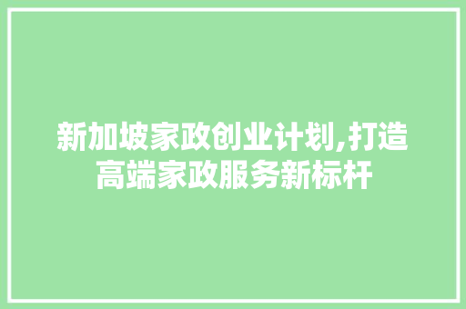 新加坡家政创业计划,打造高端家政服务新标杆