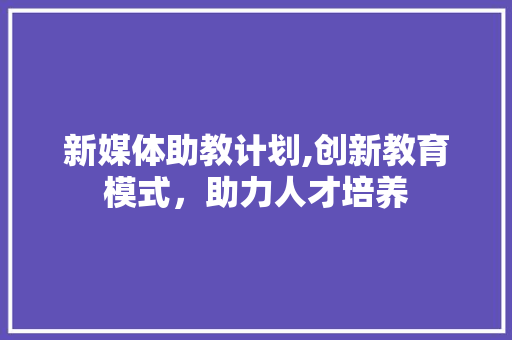 新媒体助教计划,创新教育模式，助力人才培养