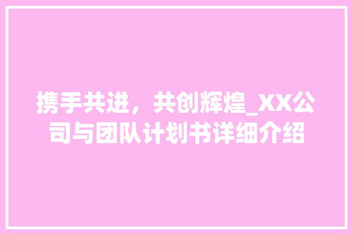 携手共进，共创辉煌_XX公司与团队计划书详细介绍