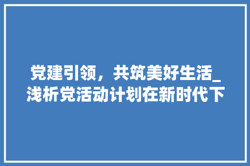 党建引领，共筑美好生活_浅析党活动计划在新时代下的方法与展望