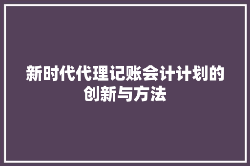 新时代代理记账会计计划的创新与方法