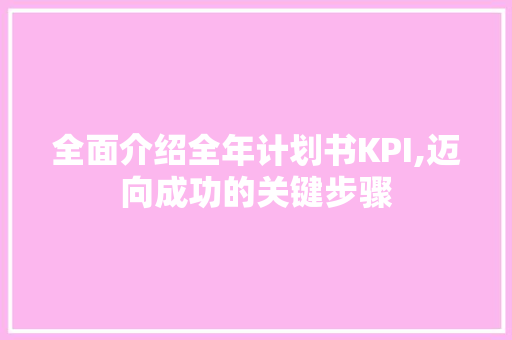 全面介绍全年计划书KPI,迈向成功的关键步骤