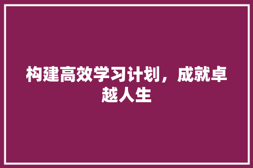 构建高效学习计划，成就卓越人生
