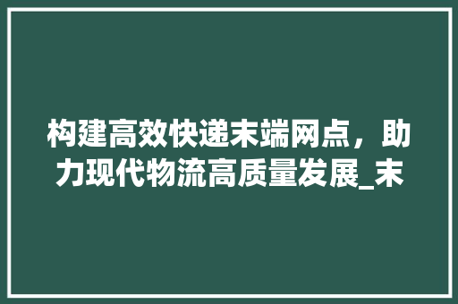 构建高效快递末端网点，助力现代物流高质量发展_末端网点计划详细介绍