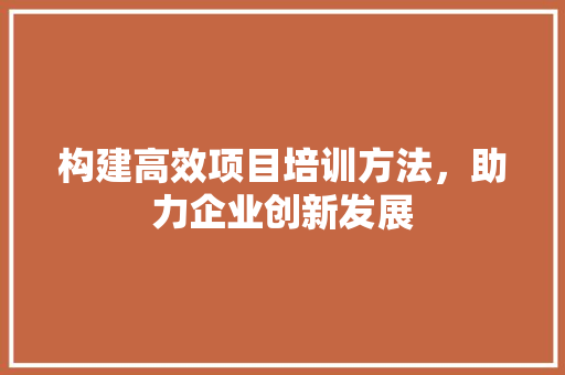 构建高效项目培训方法，助力企业创新发展