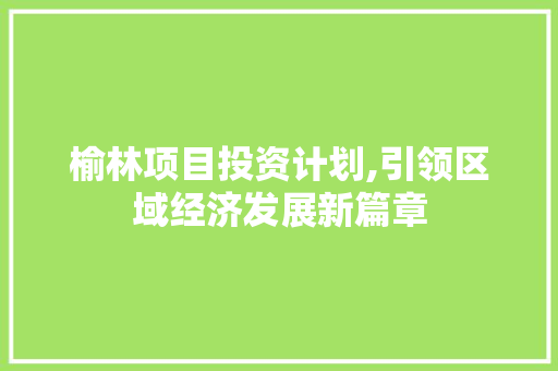 榆林项目投资计划,引领区域经济发展新篇章