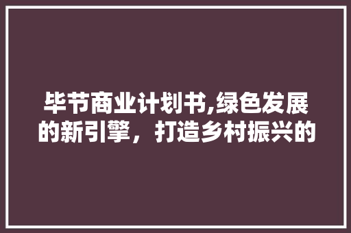 毕节商业计划书,绿色发展的新引擎，打造乡村振兴的典范