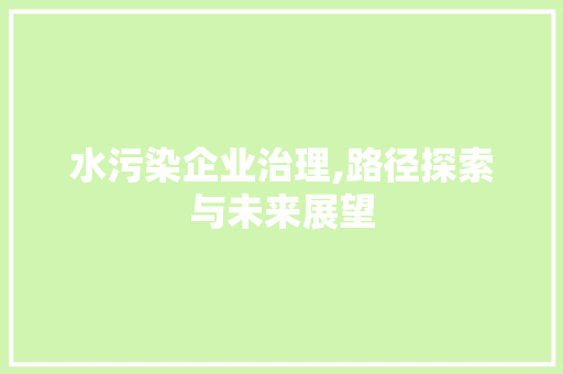 水污染企业治理,路径探索与未来展望