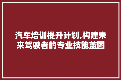 汽车培训提升计划,构建未来驾驶者的专业技能蓝图