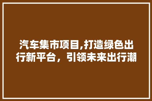 汽车集市项目,打造绿色出行新平台，引领未来出行潮流