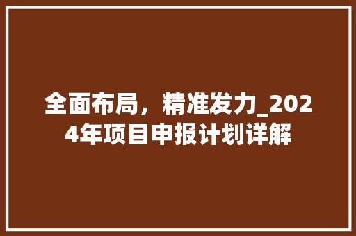 全面布局，精准发力_2024年项目申报计划详解