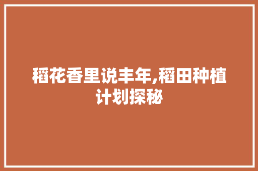 稻花香里说丰年,稻田种植计划探秘