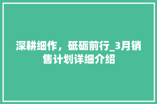 深耕细作，砥砺前行_3月销售计划详细介绍