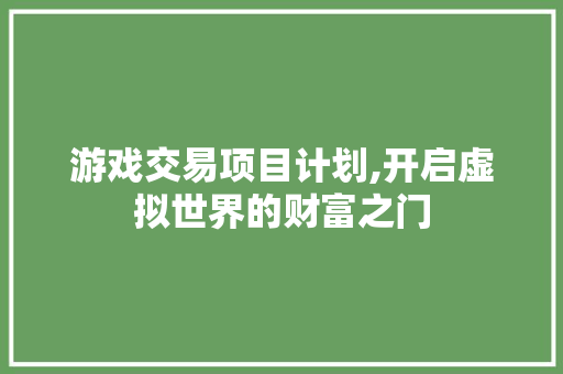 游戏交易项目计划,开启虚拟世界的财富之门