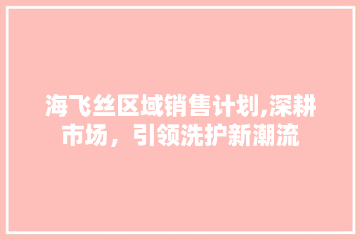 海飞丝区域销售计划,深耕市场，引领洗护新潮流
