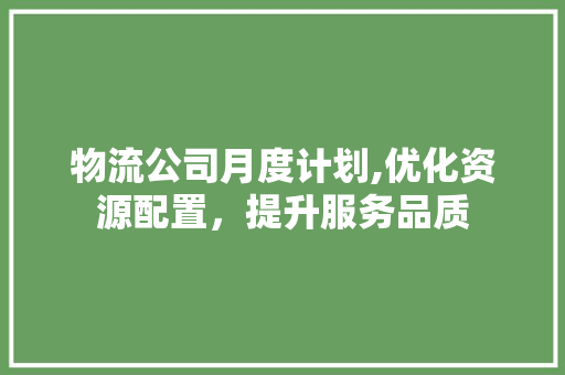 物流公司月度计划,优化资源配置，提升服务品质