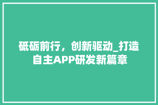 砥砺前行，创新驱动_打造自主APP研发新篇章