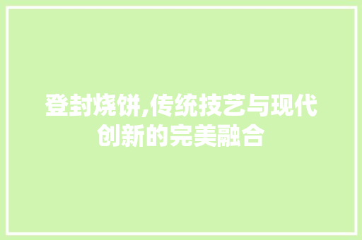 登封烧饼,传统技艺与现代创新的完美融合