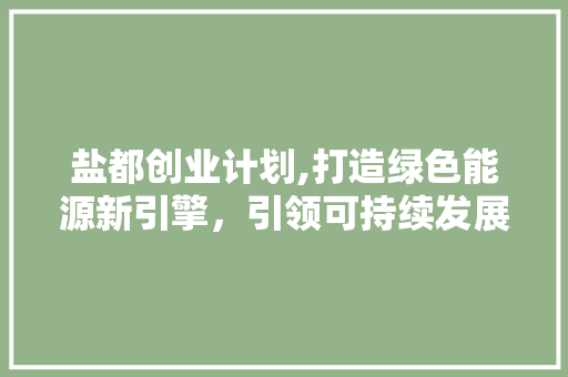 盐都创业计划,打造绿色能源新引擎，引领可持续发展新潮流